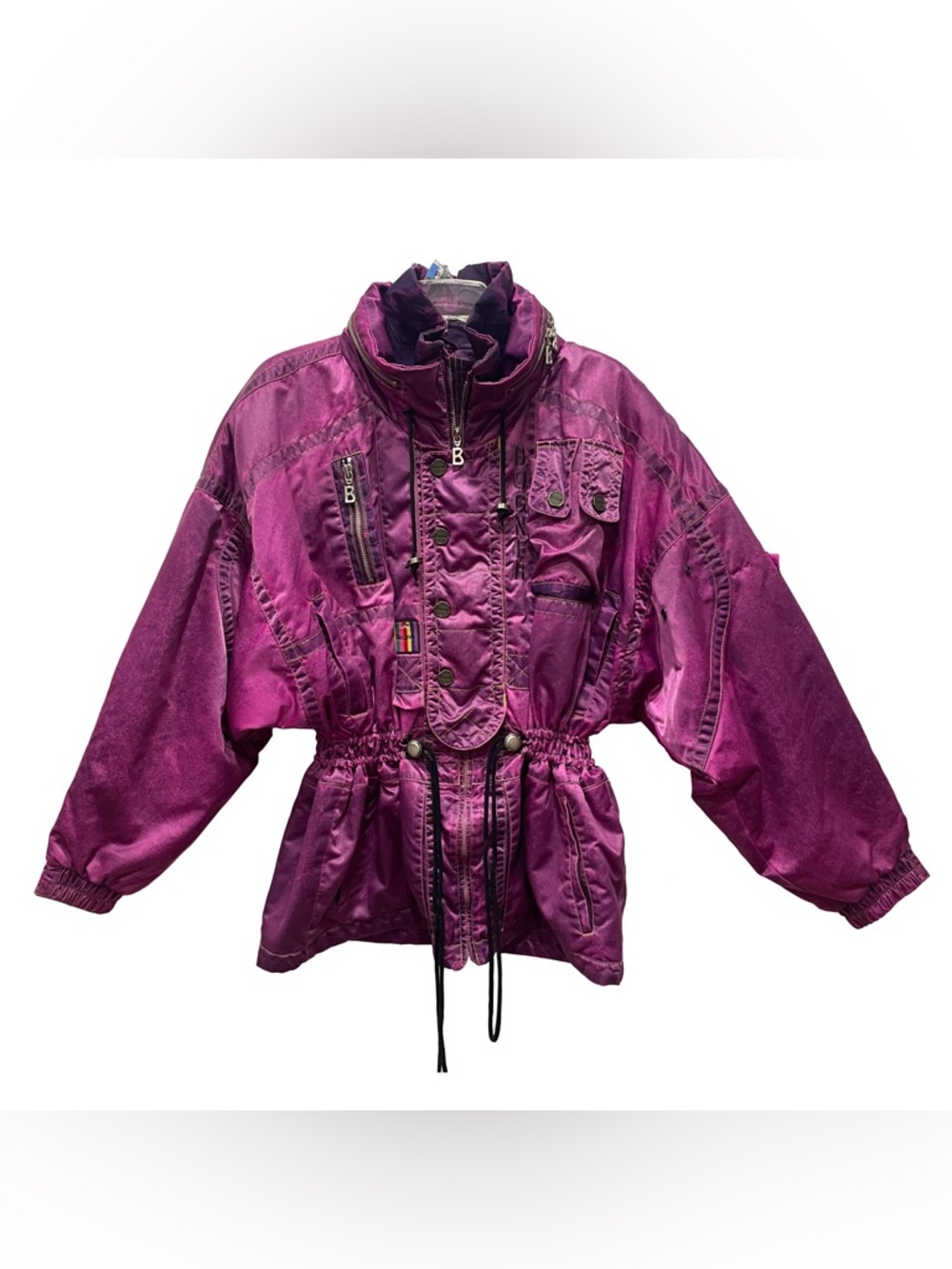RARE VTG Purple Ski Snow Jacket Sz L-XL Iridescent 7-Pocket Hooded (See Flaws)